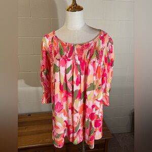 Terra & Sky Pink and Red Floral Top